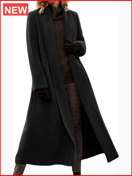 Jackets & Blazers - Elegant Shawl Collar Open Front Wool Blend Coat